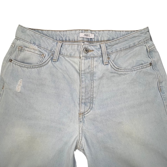 Forever 21 Jeans Premium Barrel Hi Rise Distressed Button Fly Light Blue Wash 30 - Picture 4 of 16